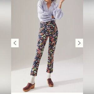 Anthropologie Maeve Gardenia Floral Ultra High Rise Slim Straight Jeans Size 25